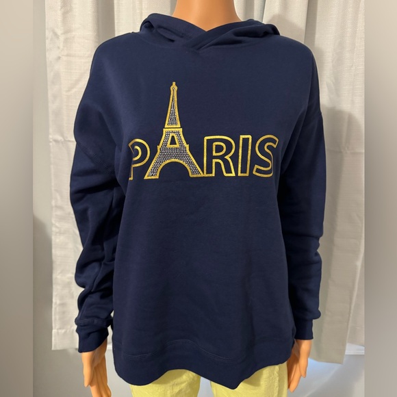 Great The Sweatshirt Project size M navy blue Paris theme hooded sweatshirt - Picture 1 of 6